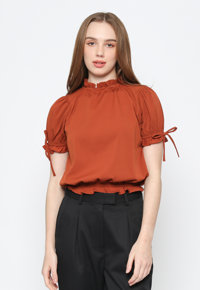 Terracotta Short-sleeved Round Collar Women's Blouse