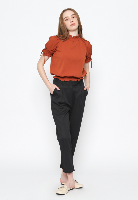 Terracotta Short-sleeved Round Collar Women's Blouse