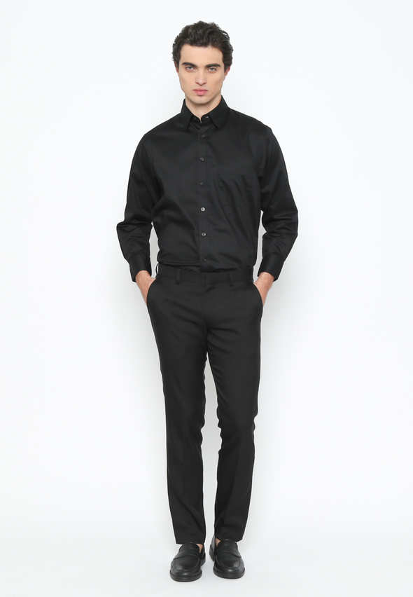 Black  Regular Fit Long Sleeves Shirt