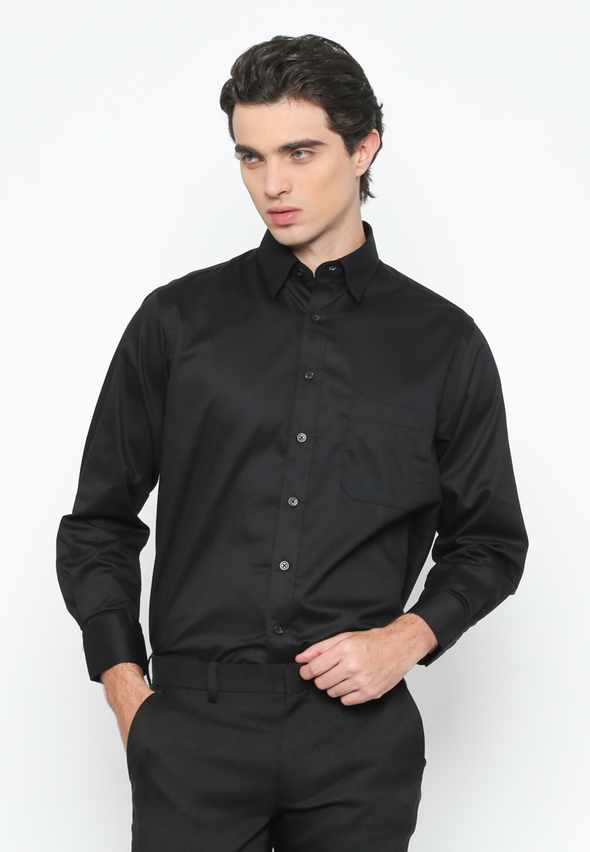 Black  Regular Fit Long Sleeves Shirt