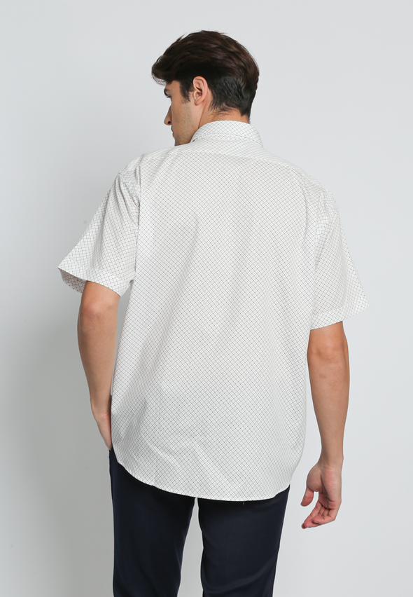 White Cotton Diamond Print Shirt