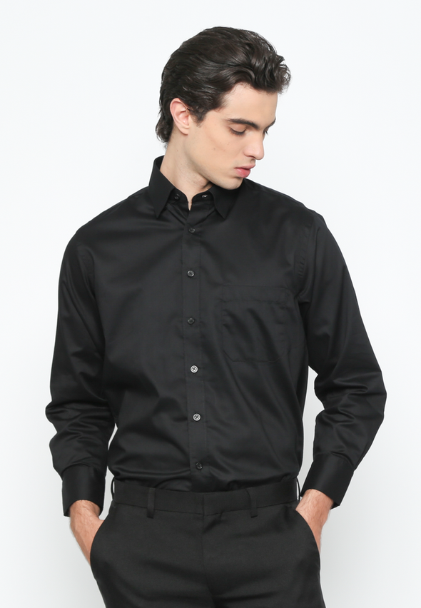 Black  Regular Fit Long Sleeves Shirt