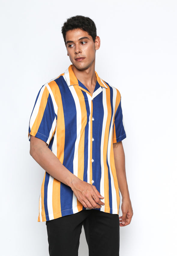Multi Striped Print Cuban Shirt
