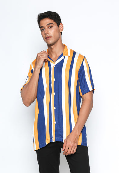 Multi Striped Print Cuban Shirt