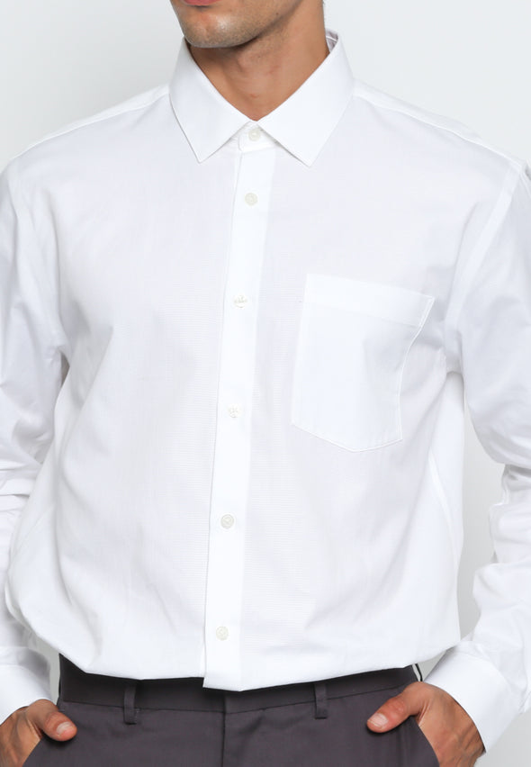 White Long Lasting Men's Long Sleeve Shirt Regular Fit