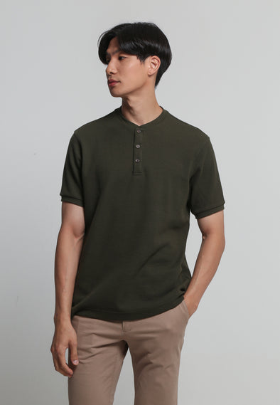 Green Rib Collar Polo Shirt
