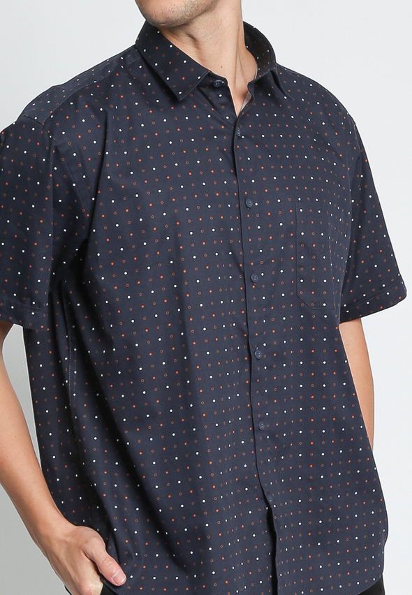 Navy Blue Cotton Dotted Print Shirt