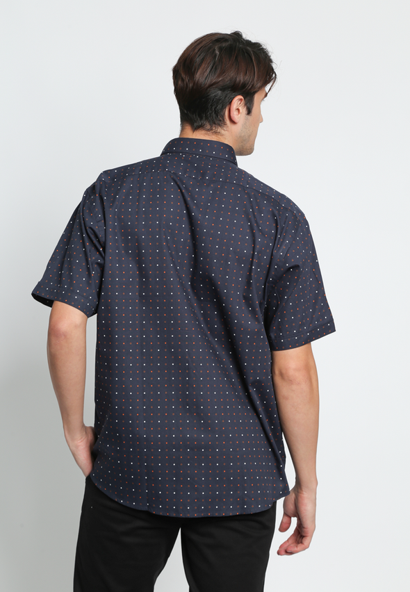 Navy Blue Cotton Dotted Print Shirt