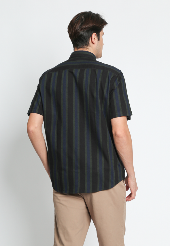 Black Cotton Blend Multicolored Stripes Shirt
