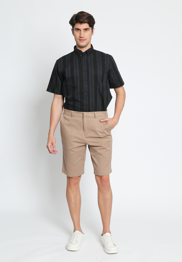 Beige Cotton Spandex Bermuda Shorts