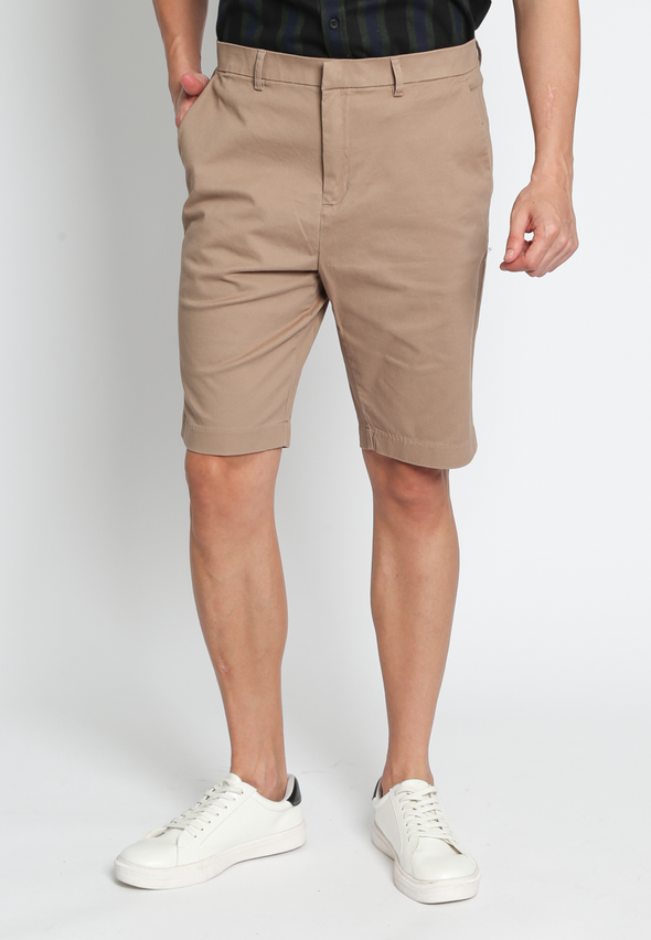 Beige Cotton Spandex Bermuda Shorts