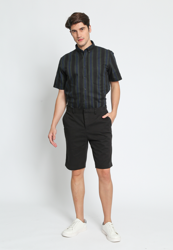 Black Cotton Spandex Bermuda Shorts