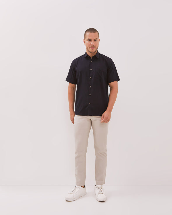 Men's Navy Blue Short Sleeved Regular Shirt