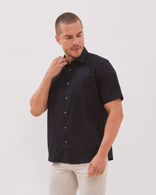 Men's Navy Blue Short Sleeved Regular Shirt
