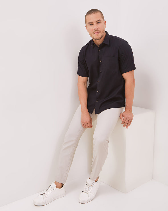 Men's Navy Blue Short Sleeved Regular Shirt