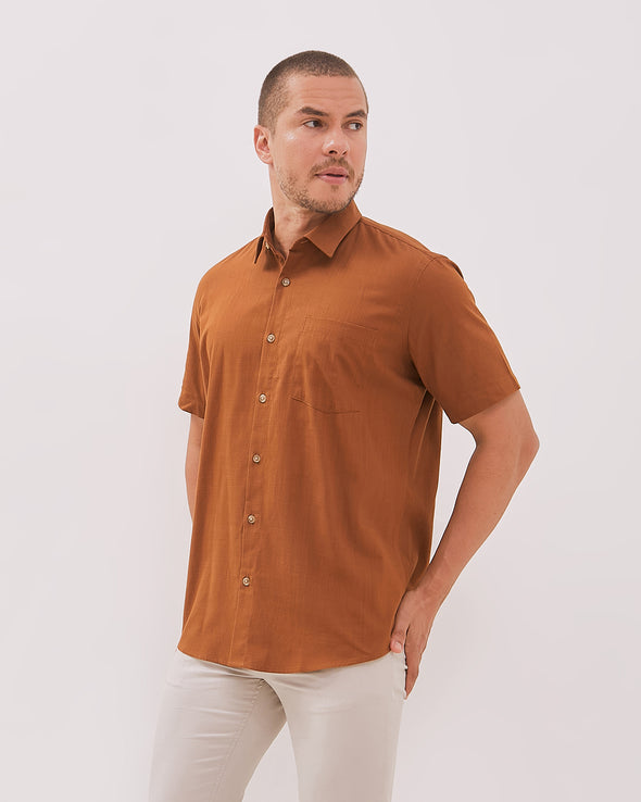 Men's Brown Short Sleeve Shirt