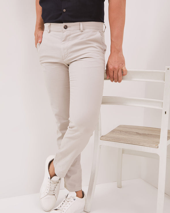 Men's Stretch Cream Chinos Long Pants