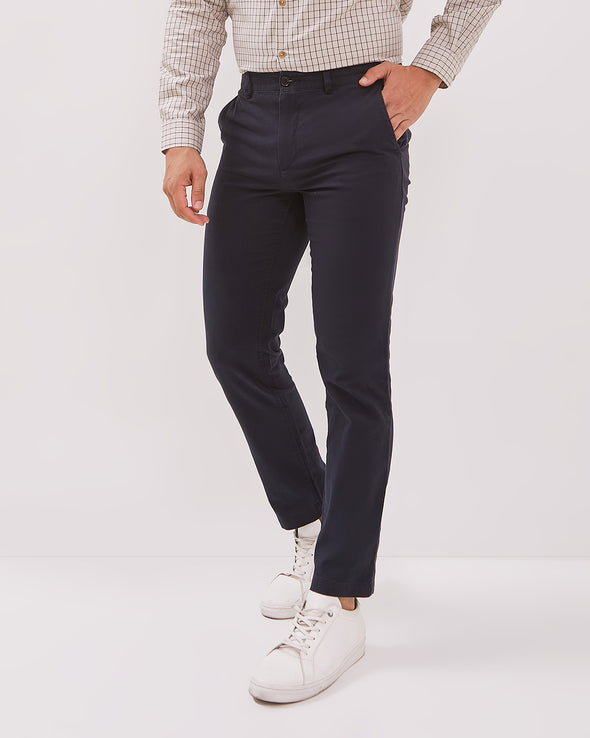 Men's Navy Blue Stretch Chinos Long Pants