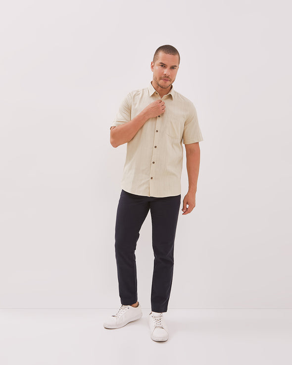 Men's Cream Short Sleeved Regular Shirt