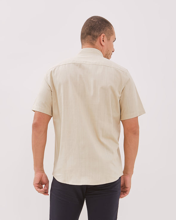 Men's Cream Short Sleeved Regular Shirt