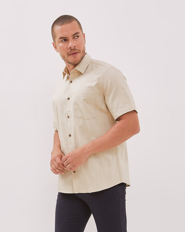 Men's Cream Short Sleeved Regular Shirt
