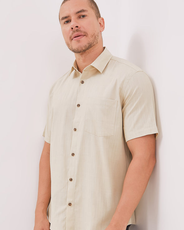Men's Cream Short Sleeved Regular Shirt