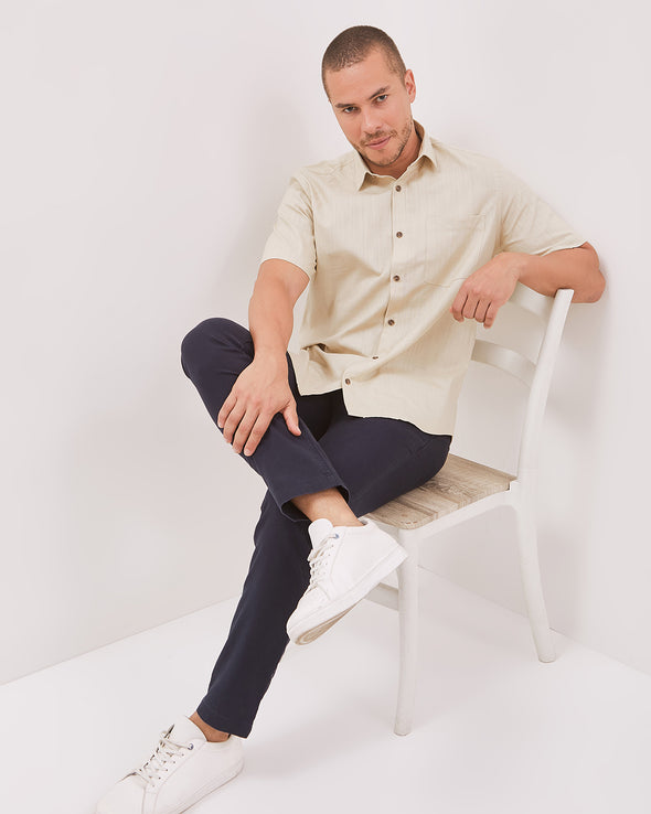 Men's Cream Short Sleeved Regular Shirt