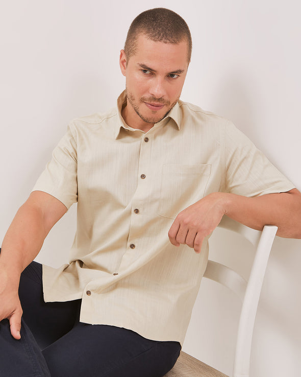 Men's Cream Short Sleeved Regular Shirt
