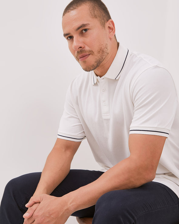 White Short Sleeved Poloshirt For Men