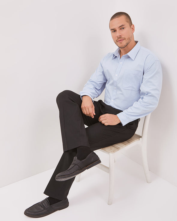 Men's Basic Blue Long-Sleeved Shirt