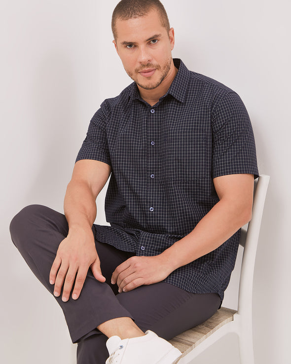 Men's Navy Short Sleeved Regular Shirt