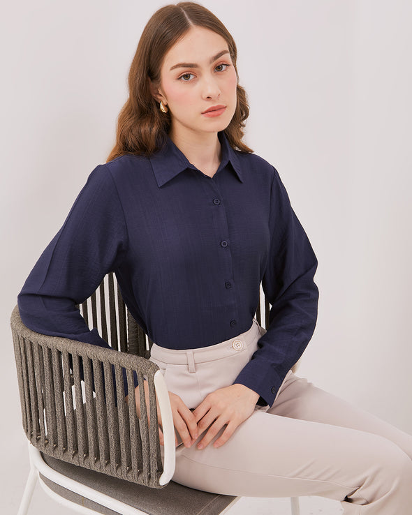 Navy Long-Sleeved Shirt For Women