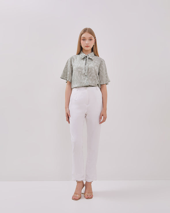 Women's Short Sleeve Green Print Shirt