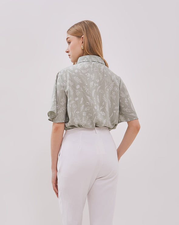 Women's Short Sleeve Green Print Shirt