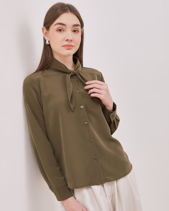 Women's Army Green Long Sleeved Blouse