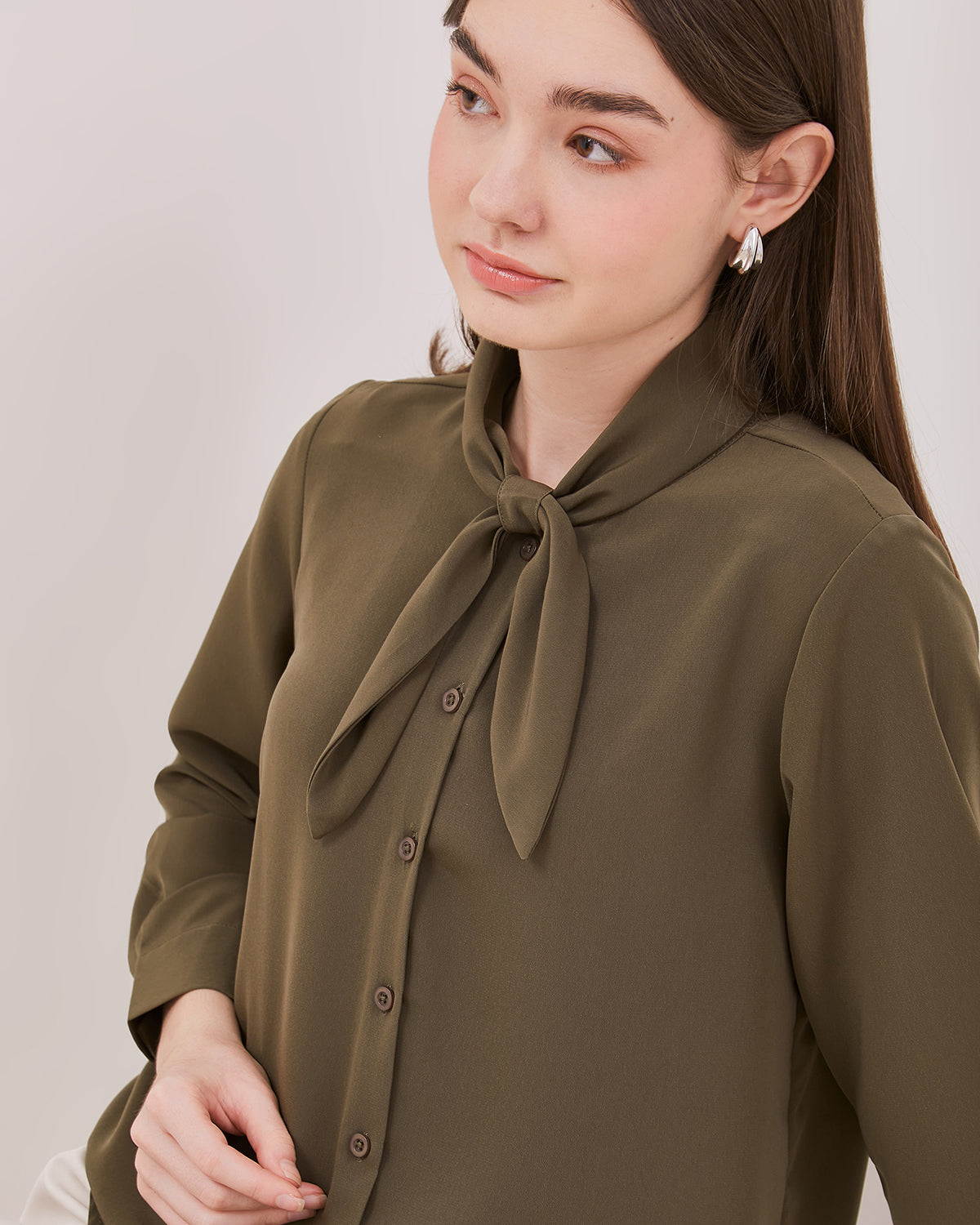 VALINO LADIES Women's Army Green Long Sleeved Blouse