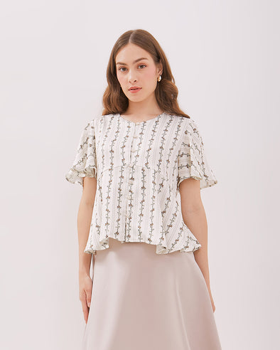 Off-White Women's Short-Sleeved Shirt With White Pattern