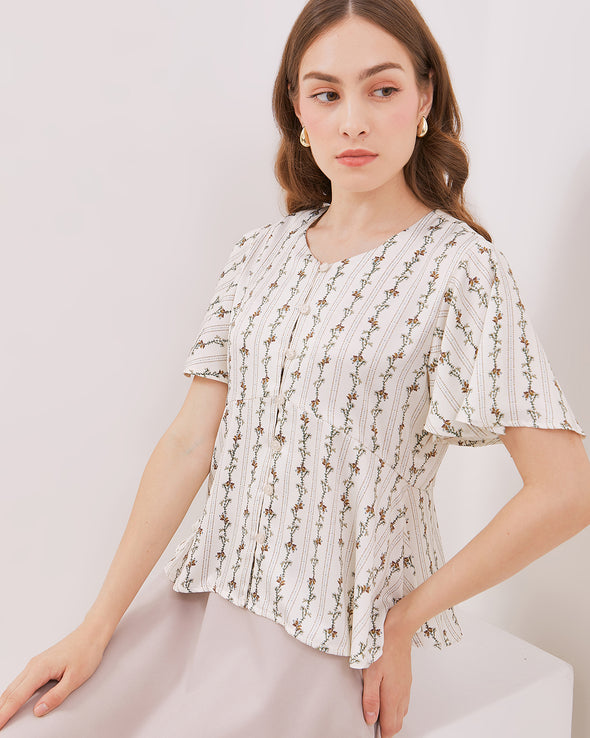 Off-White Women's Short-Sleeved Shirt With White Pattern
