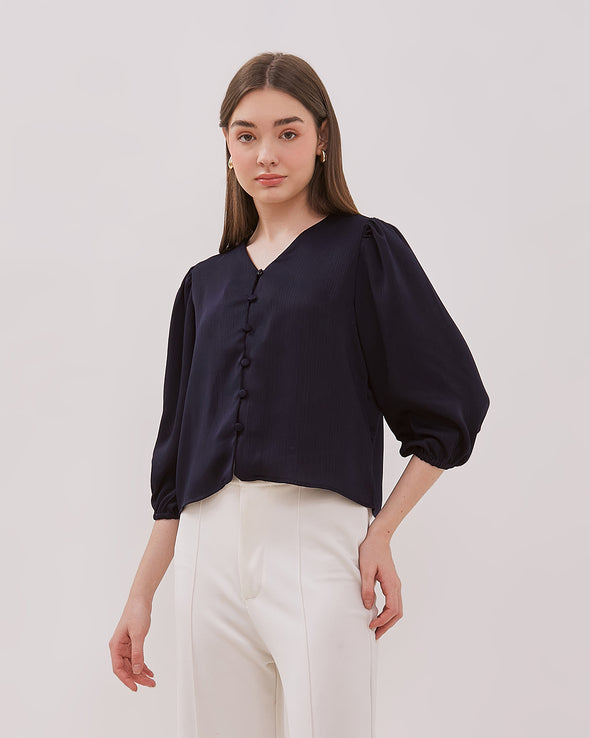 Women's Navy Blue 3/4 Sleeved Blouse