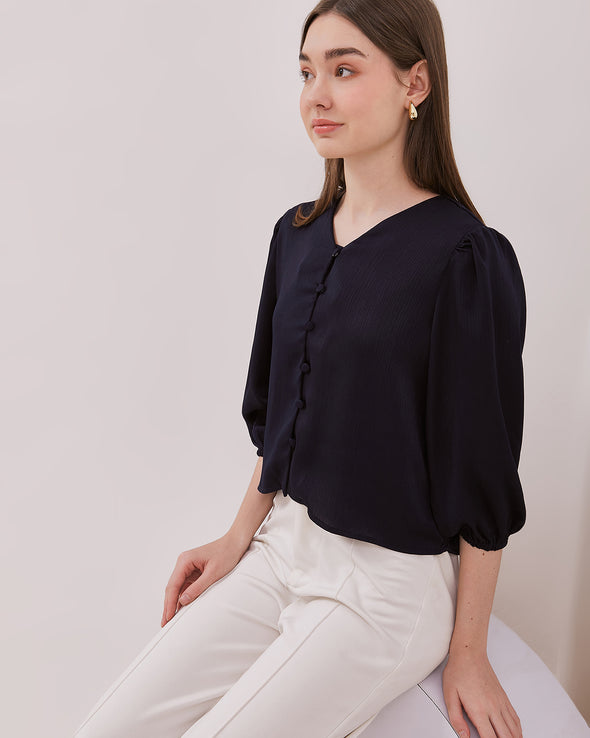 Women's Navy Blue 3/4 Sleeved Blouse