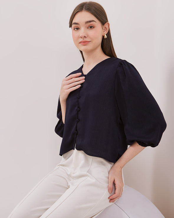 Women's Navy Blue 3/4 Sleeved Blouse