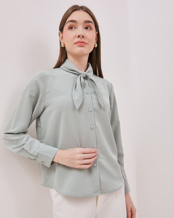 Women's Sage Green Long Sleeved Blouse