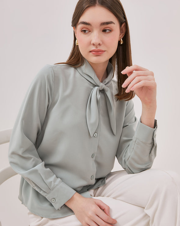 Women's Sage Green Long Sleeved Blouse