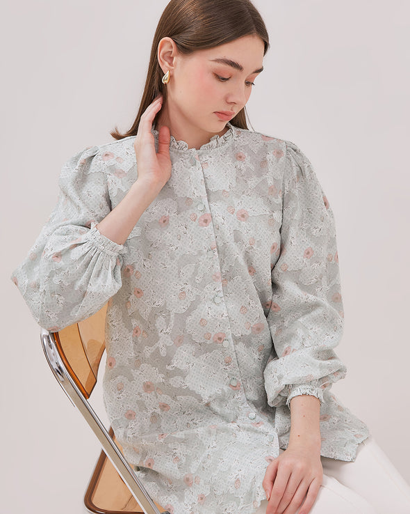 Women's Green Flower Motif Tunic