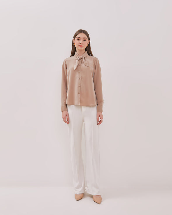 Women's Cream Long Sleeved Blouse