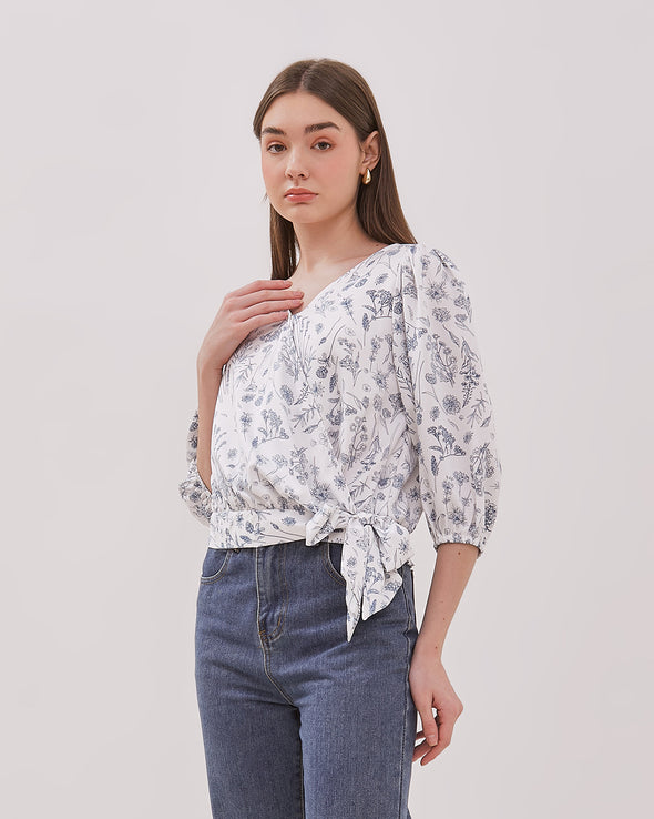 Women's Off-White Printed 3/4 Sleeve Blouse