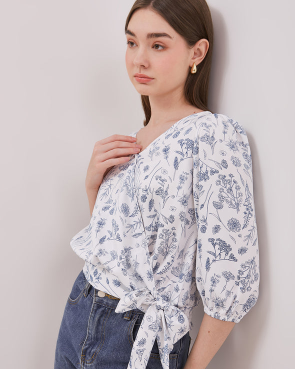 Women's Off-White Printed 3/4 Sleeve Blouse