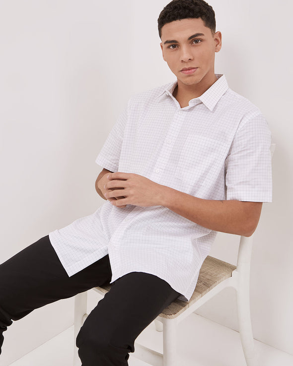 Short Sleeve Shirt With White Motif For Men