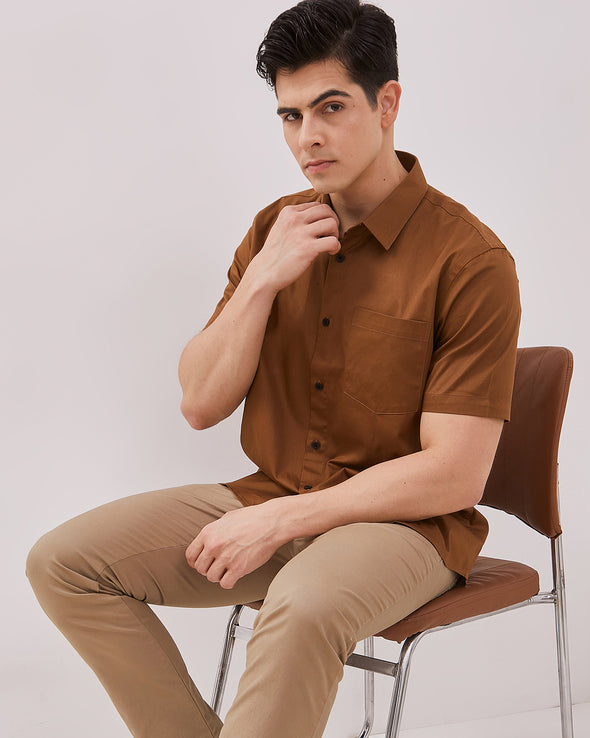 Men's Brown Short Sleeve Shirt