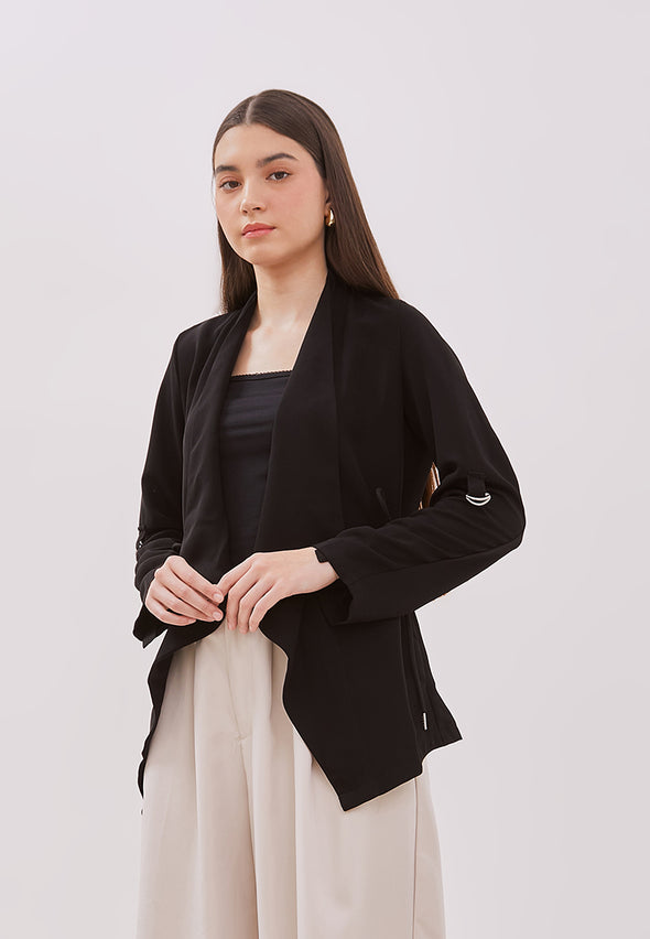 Women's Black Drapery Collar Blazer